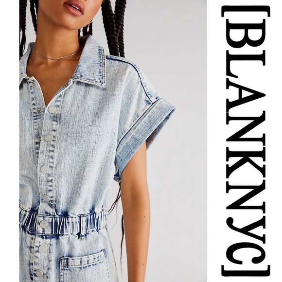 BLANK NYC - Time Zone Acid Wash Denim Short Sleeve Romper - XSmall - Picture 14 of 16
